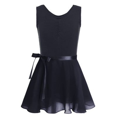 Duoremi Kids Girls Ballet Tutu Dress Dancewear Camisole Leotards with Mesh Tied Skirt Gym Ballerina Costume Black 5-6 Years