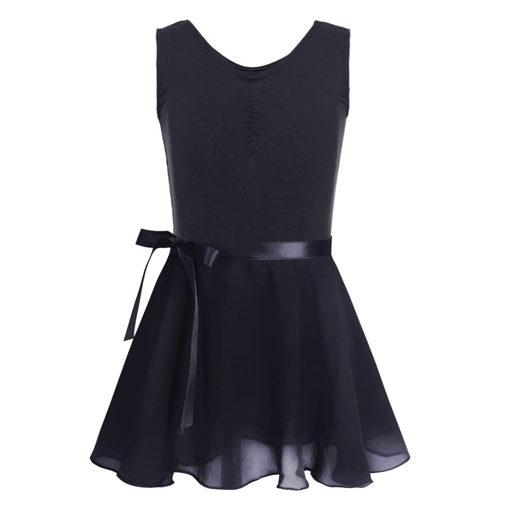 Duoremi Kids Girls Ballet Tutu Dress Dancewear Camisole Leotards with Mesh Tied Skirt Gym Ballerina Costume Black 5-6 Years