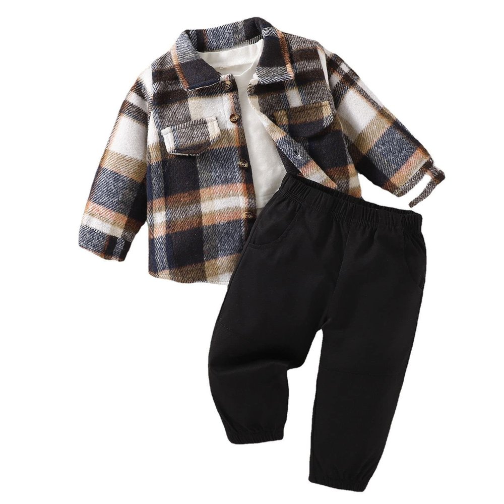 18 Month Boy Coat Infant Newborn Baby Boys Shirt Jacket Plaid Patchwork Long Sleeve Fall Coat (Black, 12-18 Months)