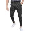 Men's Striped Button Fitting Casual Pant Striped Slacks Loose Comfort Trousers Plaid Slim Fit Stretch Dress Pant (Black,Small) view 2