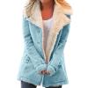 JEsilunmaMY Women's Winter Fleece Coat Long Sleeve Button Down Lapel Sherpa Jacket Solid Color Casual Warm Cotton Outwear (Blue,X-Large) view 1