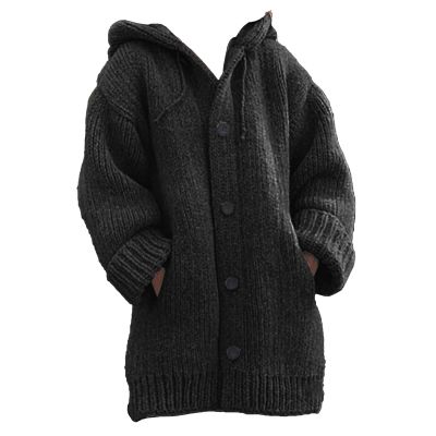 JEsilunmaMY Womens Chunky Winter Sweater Long Sleeve Button Up Warm Thicken Outwear Mid Long Oversized Pocket Cardigan Coat (Black,4X-Large)