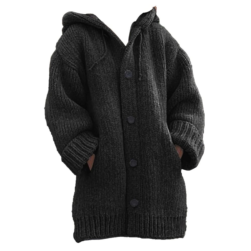 JEsilunmaMY Womens Chunky Winter Sweater Long Sleeve Button Up Warm Thicken Outwear Mid Long Oversized Pocket Cardigan Coat (Black,4X-Large)