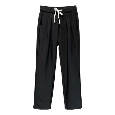 DGHM-JLMY Men's Casual High Waist Elastic Waist Suit Pants Regular Fit Linen Drawstring Pants Training Jogging Sweatpant (Black,Medium)