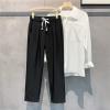 DGHM-JLMY Men's Casual High Waist Elastic Waist Suit Pants Regular Fit Linen Drawstring Pants Training Jogging Sweatpant (Black,Medium) view 2