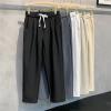 DGHM-JLMY Men's Casual High Waist Elastic Waist Suit Pants Regular Fit Linen Drawstring Pants Training Jogging Sweatpant (Black,Medium) view 3