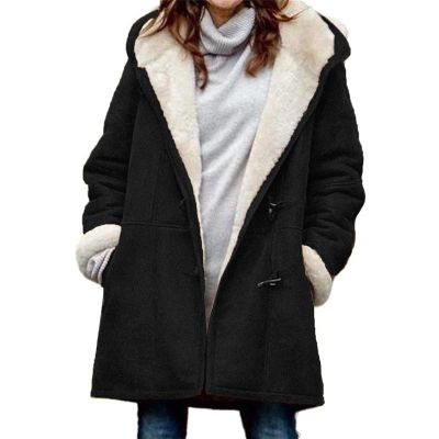 JEsilunmaMY Womens Winter Warm Sherpa Jacket Button Up Long Sleeve Fleece Lined Hooded Coat Solid Color Oversized Outwear (Black,X-Large)