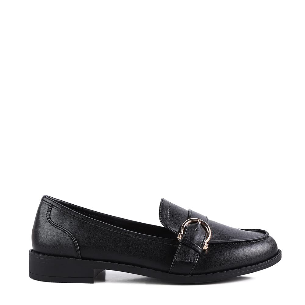 London Rag Women's Sheboss Buckle Detail Loafers Black