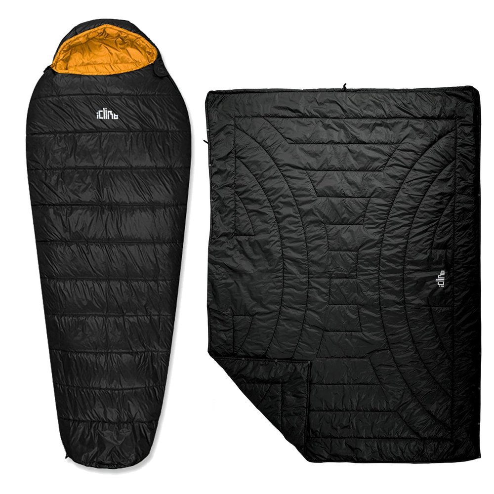 iClimb 1 3M Thinsulate Insulation Warm Camping Blanket and 1 3M Thinsulate Insulation Sleeping Bag Bundle, Ultralight Compact for Solo Adult Outdoor Backpacking Camping Hiking Motorcycling