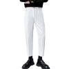 DGHM-JLMY Men's Summer Cropped Casual Trousers High Waist Fold Pleated Suit Pants Work Office Business Pant with Pockets (White,Small) view 1