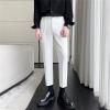 DGHM-JLMY Men's Summer Cropped Casual Trousers High Waist Fold Pleated Suit Pants Work Office Business Pant with Pockets (White,Small) view 3