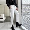 DGHM-JLMY Men's Summer Cropped Casual Trousers High Waist Fold Pleated Suit Pants Work Office Business Pant with Pockets (White,Small) view 4