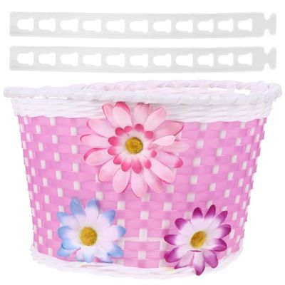 Garneck Girls Bike Basket, Basket Front Handlebar Basket with Flowers Kids Girls Bike Accessory Plastic Storage Scooter Bike Basket, 9x5.9x5.5 Inch