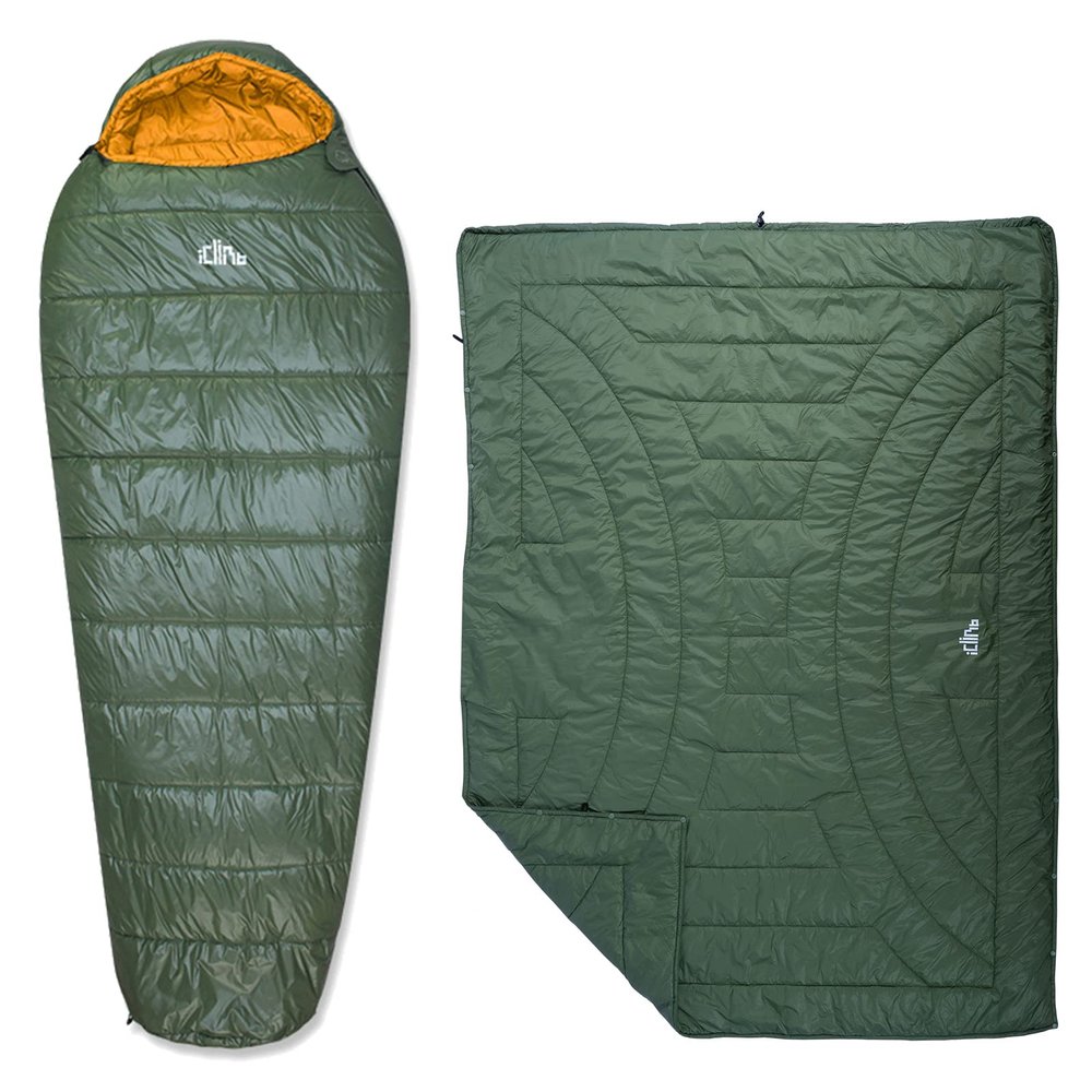 iClimb 1 3M Thinsulate Insulation Warm Camping Blanket and 1 3M Thinsulate Insulation Sleeping Bag Bundle, Ultralight Compact for Single Person Outdoor Backpacking Camping Hiking Motorcycling