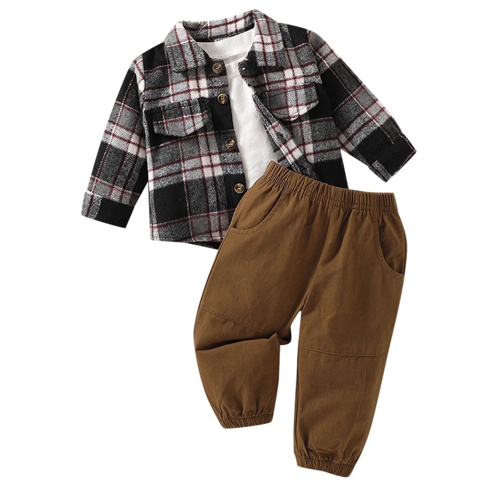 18 Month Boy Coat Infant Newborn Baby Boys Shirt Jacket Plaid Patchwork Long Sleeve Fall Coat (Brown, 12-18 Months)