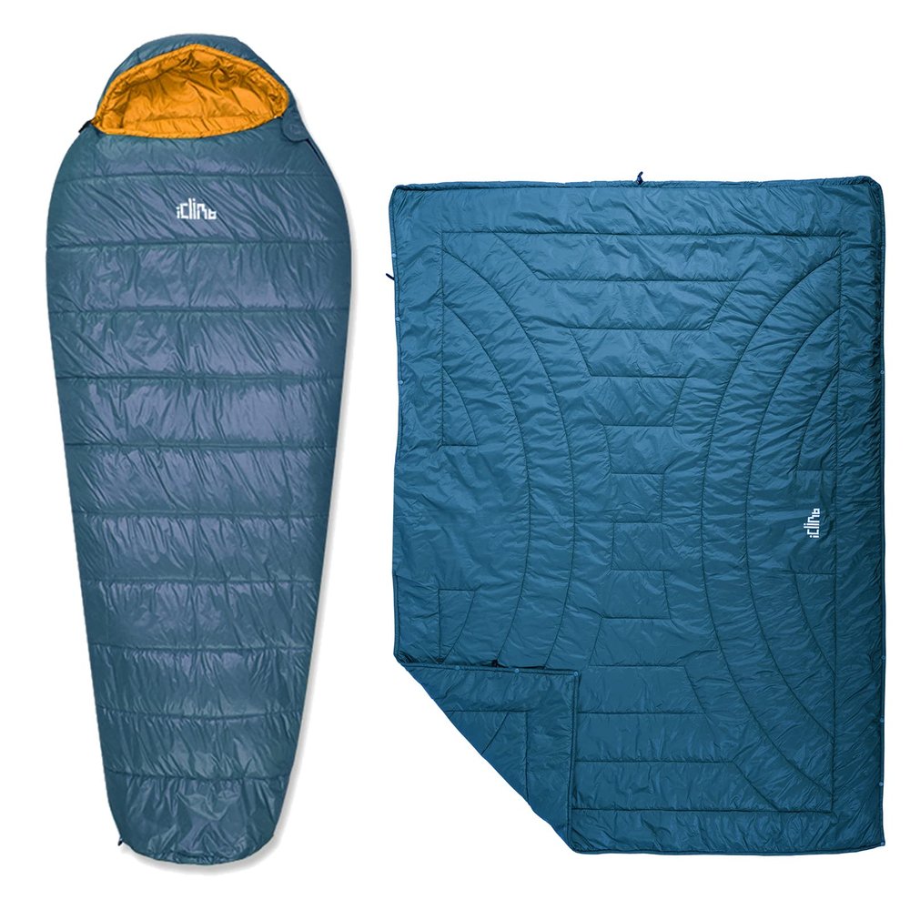 iClimb 1 3M Thinsulate Insulation Warm Camping Blanket and 1 3M Thinsulate Insulation Sleeping Bag Bundle, Ultralight Compact for Single Adult Outdoor Backpacking Camping Hiking Motorcycling