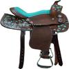 Leather Western Barrel Racing Horse Saddle Teal Brown with Tack Set Headstall Breast Collar and Reins Size 12"-18" Inches (17.5") view 1