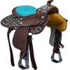 Leather Western Barrel Racing Horse Saddle Teal Brown with Tack Set Headstall Breast Collar and Reins Size 12"-18" Inches (17.5") view 2