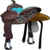 Leather Western Barrel Racing Horse Saddle Teal Brown with Tack Set Headstall Breast Collar and Reins Size 12"-18" Inches (17.5") view 3
