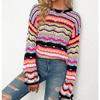Women Crochet Sweaters Hollow Out Pullover Crop Top Striped Long Sleeve See Through Knit Casual Jumper Black view 3