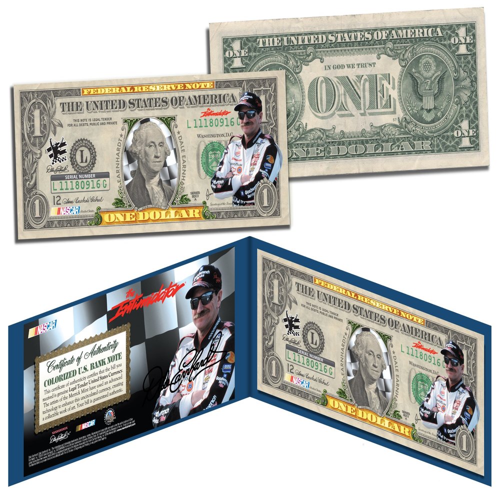 Dale Earnhardt Senior SR Nascar Licensed Uncirculated One Dollar Bill Special Edition Collectible Display Holder and Certificate