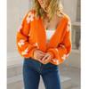 Womens Long Sleeve Floral Cropped Cute Cardigan Sweaters Open Front Knit Casual Fall Winter Outwear Orange view 2