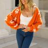 Womens Long Sleeve Floral Cropped Cute Cardigan Sweaters Open Front Knit Casual Fall Winter Outwear Orange view 4