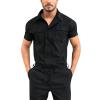 Jumpsuit for Men Fashion Short Sleeve Cargo Overalls Casual Pockets Zip Up Work Rompers One-Piece Big and Tall Summer Pants Black view 3