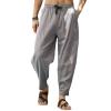 WABEOR Men's Lightweight Linen Capri Pants Loose Fit Elastic Waist Casual Beach Yoga Pants Pockets Drawstring Comfy Trousers Grey view 1