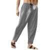 WABEOR Men's Lightweight Linen Capri Pants Loose Fit Elastic Waist Casual Beach Yoga Pants Pockets Drawstring Comfy Trousers Grey view 2