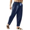 WABEOR Men's Lightweight Linen Capri Pants Loose Fit Elastic Waist Casual Beach Yoga Pants Pockets Drawstring Comfy Trousers Dark Blue view 2