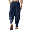 WABEOR Men's Lightweight Linen Capri Pants Loose Fit Elastic Waist Casual Beach Yoga Pants Pockets Drawstring Comfy Trousers Dark Blue view 3