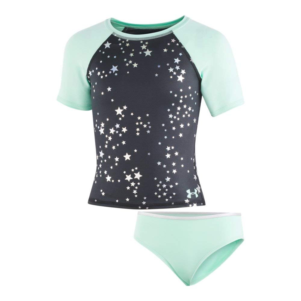 Under Armour Girls' Short Sleeve Rashguard Surf Shirt and Swim Bottoms Set, UPF 50+ Sun Protection, Quick-Dry Bathing Suit, Black, 5