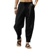 WABEOR Men's Lightweight Linen Capri Pants Loose Fit Elastic Waist Casual Beach Yoga Pants Pockets Drawstring Comfy Trousers Black view 1