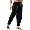 WABEOR Men's Lightweight Linen Capri Pants Loose Fit Elastic Waist Casual Beach Yoga Pants Pockets Drawstring Comfy Trousers Black view 2