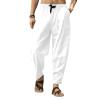WABEOR Men's Lightweight Linen Capri Pants Loose Fit Elastic Waist Casual Beach Yoga Pants Pockets Drawstring Comfy Trousers White view 1