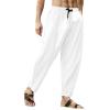 WABEOR Men's Lightweight Linen Capri Pants Loose Fit Elastic Waist Casual Beach Yoga Pants Pockets Drawstring Comfy Trousers White view 2