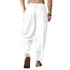 WABEOR Men's Lightweight Linen Capri Pants Loose Fit Elastic Waist Casual Beach Yoga Pants Pockets Drawstring Comfy Trousers White view 3