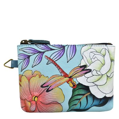 Anna by Anuschka Women's Hand Painted Leather Coin Pouch, Magical Dragonflies