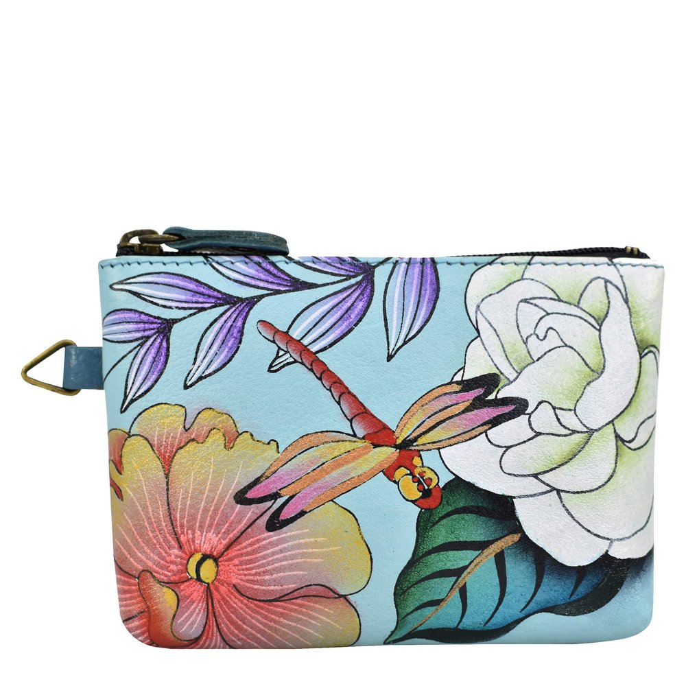 Anna by Anuschka Women's Hand Painted Leather Coin Pouch, Magical Dragonflies