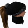 Alexie Inc. Messy Bun Hat w Matching Scarf, Knit, Ear Warmers, Hair Sleeve, Black and White, OS view 3