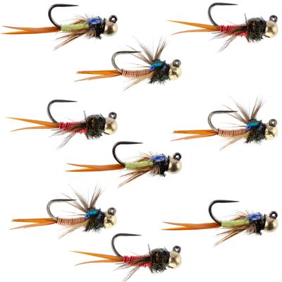 The Fly Fishing Place Tactical Tungsten Bead Head Copper John Euro Nymph Assortment Fly Fishing Flies - Collection of 9 Flies Hook Size 12