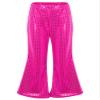 Aislor Girls Shiny Metallic Wide Leg Flare Trousers Stretch Bell Bottoms Modern Hip Hop Jazz Street Latin Dance Pants Hot Pink 2-3 Years view 1