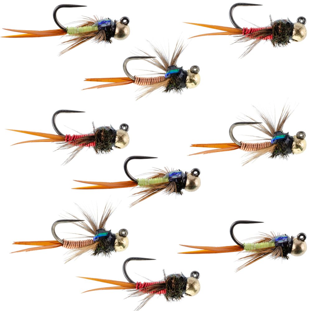 The Fly Fishing Place Tactical Tungsten Bead Head Copper John Euro Nymph Assortment Fly Fishing Flies - Collection of 9 Flies Hook Size 16