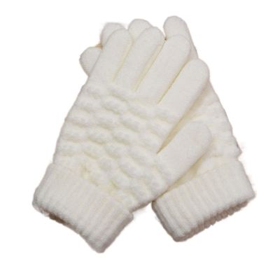 WILLWA Fashion Thick Knitted Gloves Warm Winter Stretch Mittens Girl Solid Finger Gloves (Color : Kids White, Size : Small)