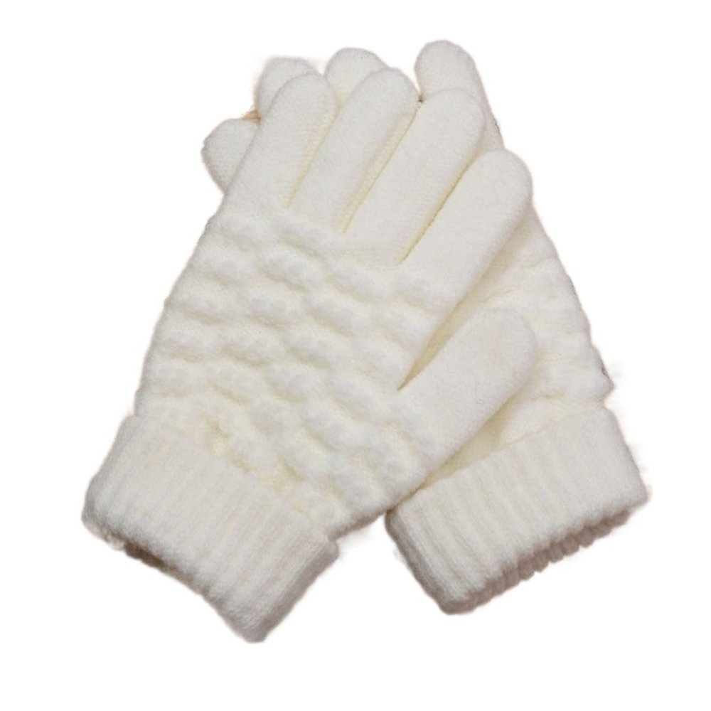 WILLWA Fashion Thick Knitted Gloves Warm Winter Stretch Mittens Girl Solid Finger Gloves (Color : Kids White, Size : Small)