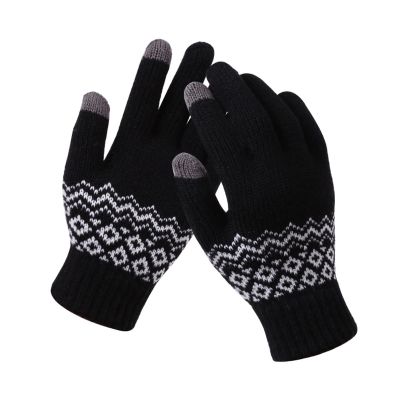 WILLWA Women's Winter Warm Knitted Thickened Elastic Gloves Women's Warm Casual Girls' Gloves (Color : N398-Black, Size : One Size)