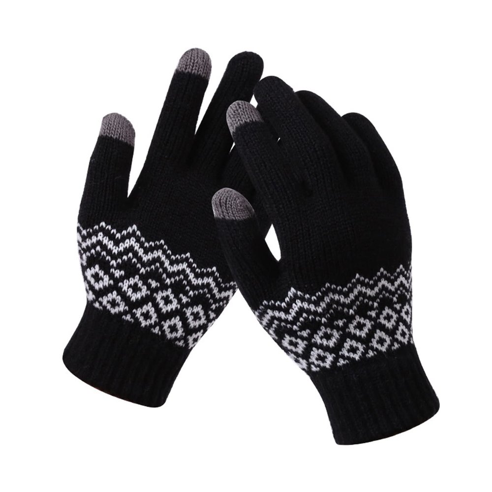 WILLWA Women's Winter Warm Knitted Thickened Elastic Gloves Women's Warm Casual Girls' Gloves (Color : N398-Black, Size : One Size)