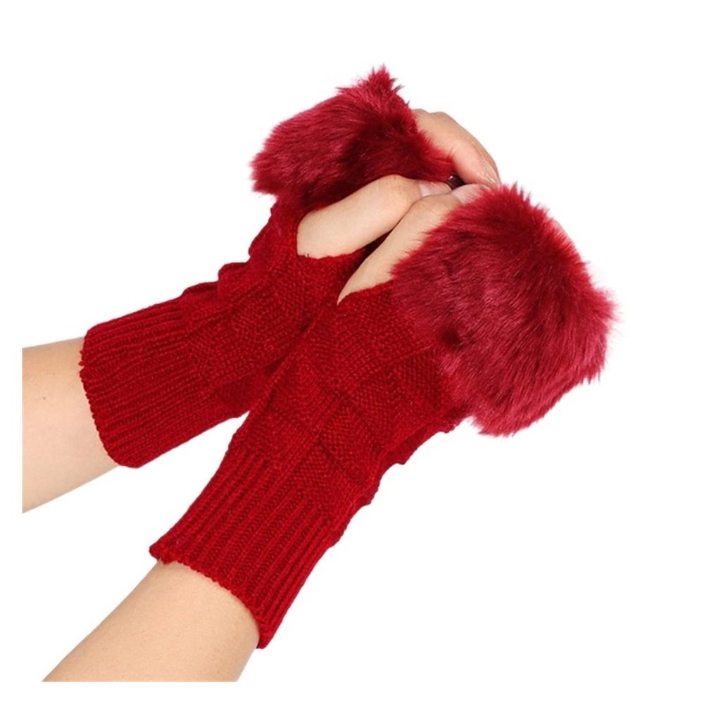 WILLWA Women's Warm Gloves Solid Color Mid-Length Arm Cuff Gloves Winter Elastic Band Wool Knitted Gloves (Color : Rojo, Size : Length 21cm)