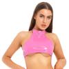 Vxuxlje Women's Patent Leather Crop Tops Metal O-Ring Tank Top Latex Clubwear Dance Rave Costume Hot Pink C X-Large view 1